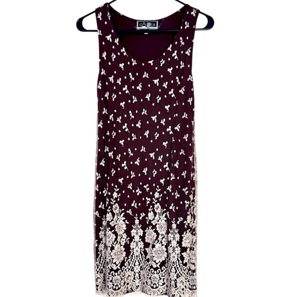 Vintage 90s Purple Stretch Mini Dress with Cream Lace Overlay – Made in France - Picture 1 of 5